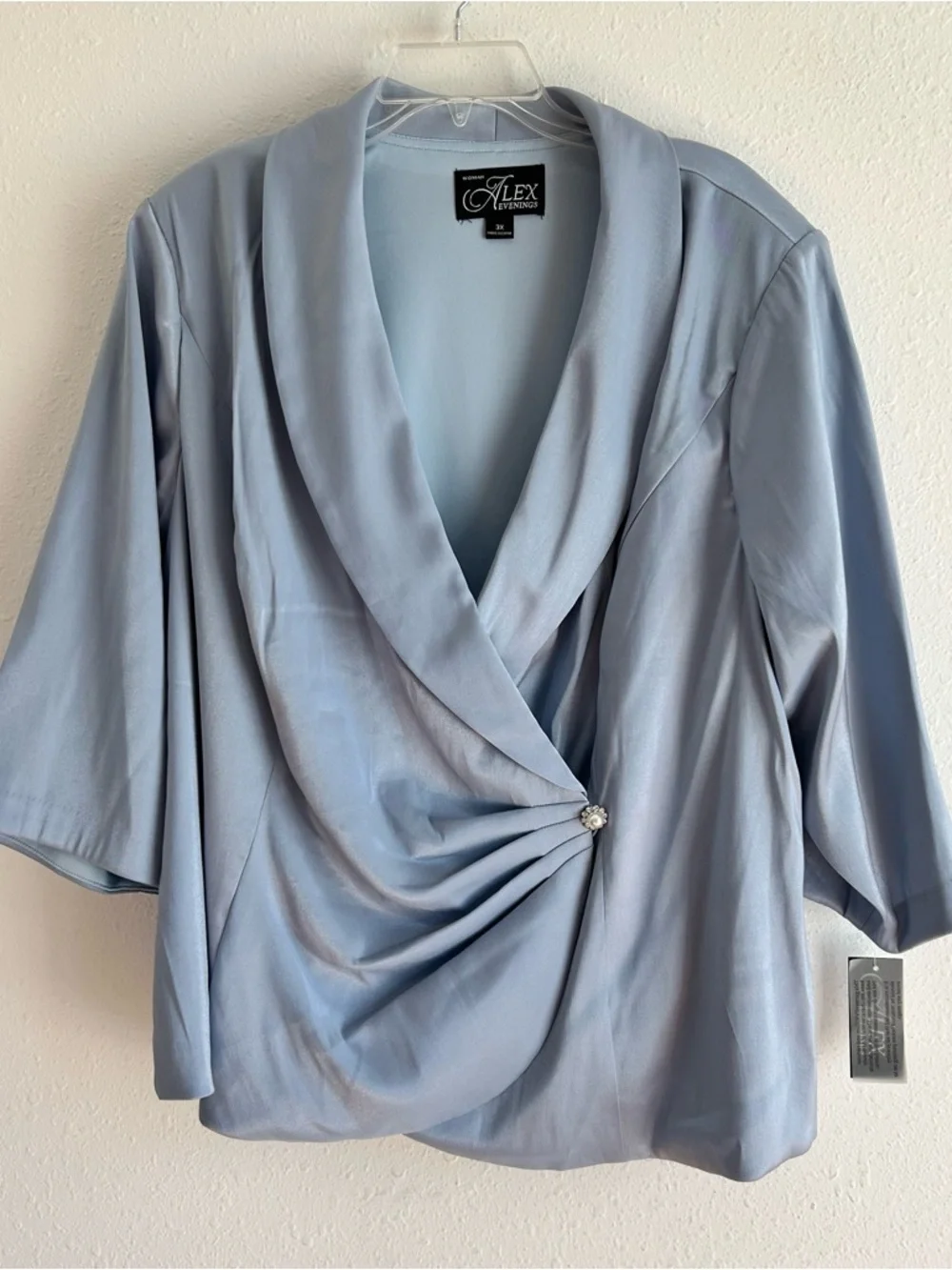 Alex Evenings Shimmer Blouse Womens Plus Size 3X Blue 3/4 Sleeves Formal Wedding - Picture 2 of 10